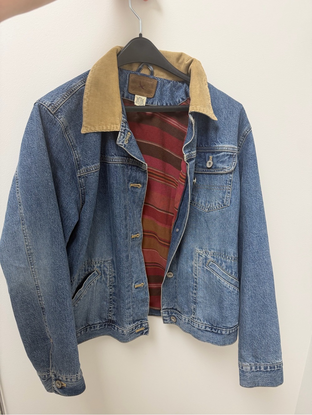 Eddie Bauer Blue Denim Jacket with Tan Corduroy Collar